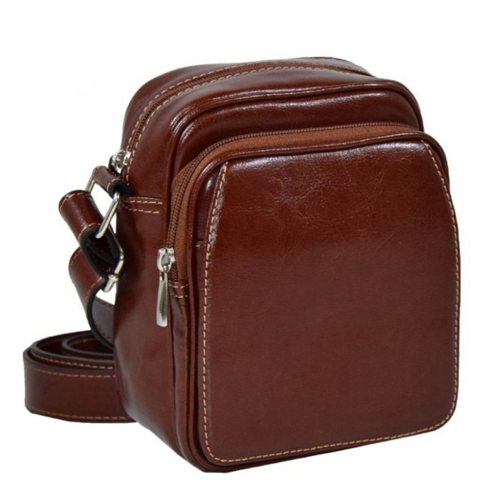 Férfi világos barna bőr táska, casual 03, thebagshop