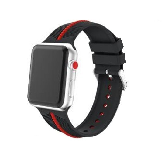 Curea compatibila Apple watch, 42 mm, Deep Black Red Stripe, bratara curea ceas