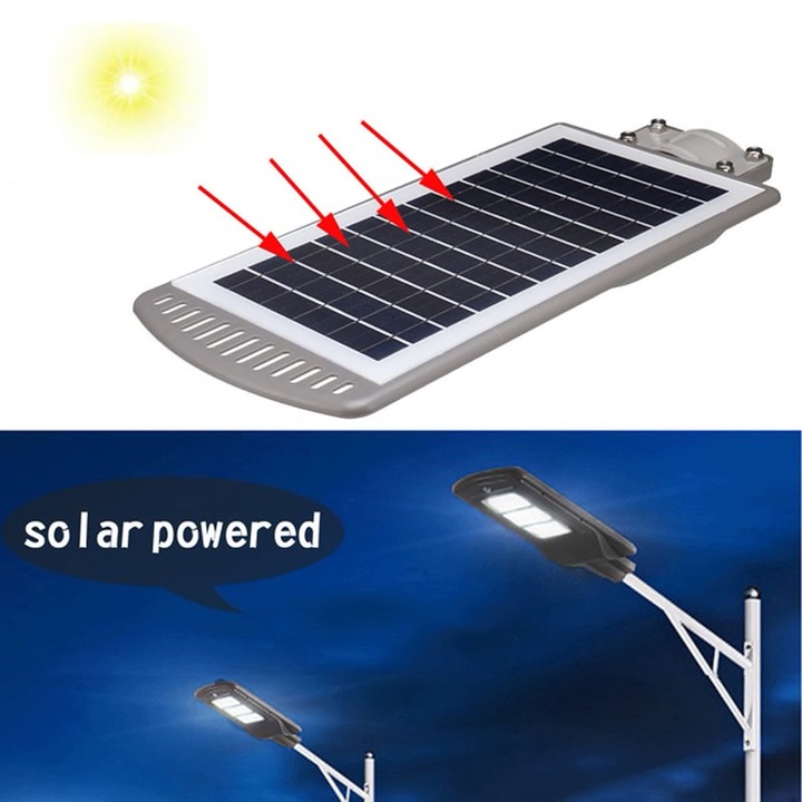 Mozgásérzékelős LED reflektor, kültéri, napelemes, 60W