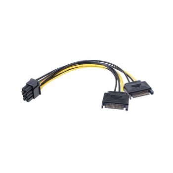 Cablu convertor alimentare PCI-E 8 (6+2) pini tata la 2 x SATA 15 Pini tata, 20 cm Cablu convertor alimentare PCI-E 8 (6+2) pini tata la 2 x SATA 15 Pini tata, 20 cm
