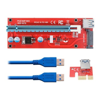 Kit grafic riser card VER007S pentru minar cu placa PCI-E 164P 1x si adaptor la 16x si cablu extensie USB 3.0 60cm Kit grafic riser card VER007S pentru minar cu placa PCI-E 164P 1x si adaptor la 16x si cablu extensie USB 3.0 60cm