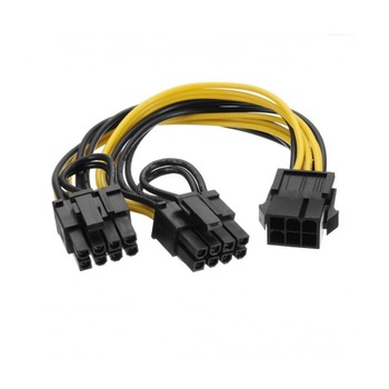Cablu adaptor pentru alimentare PCI-E 6 pini mama la 2 x 8 pini (6+2) tata , 20cm Cablu adaptor pentru alimentare PCI-E 6 pini mama la 2 x 8 pini (6+2) tata , 20cm