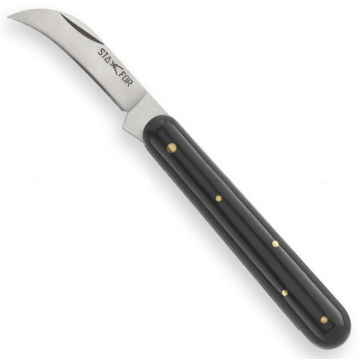 Градинско ножче с извито острие STA-FOR Italy, модел 212, за изрязване и присаждане, с черна подсилена дръжка