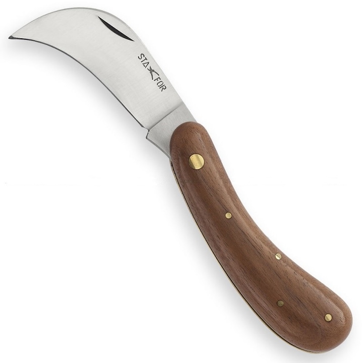 Градинско ножче с извито острие STA-FOR Italy, модел 291, за изрязване и присаждане, косер с дървена дръжка, дължина на острието 9 cm