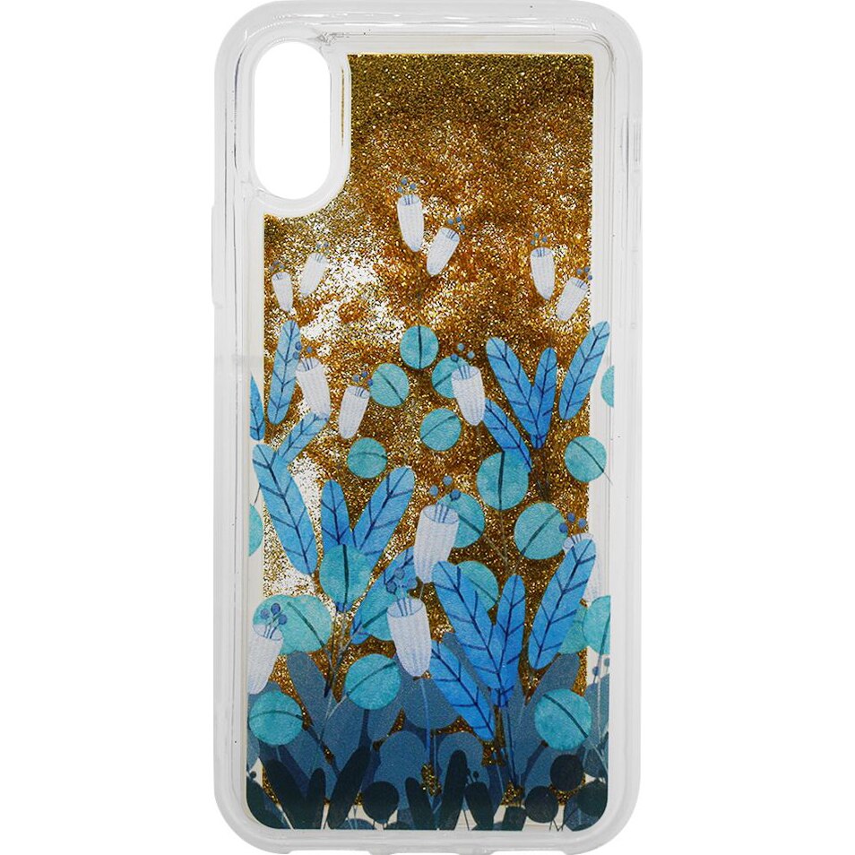 Husa de protectie Lemontii Liquid Sand iPhone XS / X, Blue Flowers