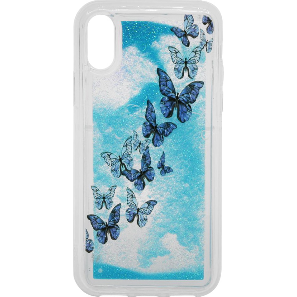 Husa de protectie Lemontii Liquid Sand iPhone XS / X, Butterflies Glitter