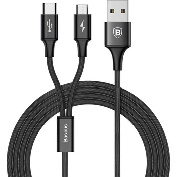Cablu de date Baseus 2 in 1, MicroUSB - Type-C, 1.2m, 3A, Black Cablu de date Baseus 2 in 1, MicroUSB - Type-C, 1.2m, 3A, Black