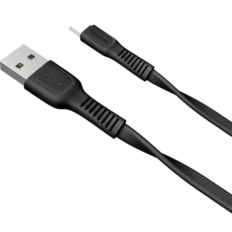 Cablu de date Baseus Tough, USB Type-C, 1m, 2A, Plat, Black