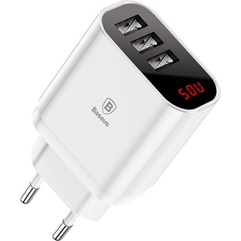 Incarcator retea Baseus Mirror Lake Intelligent Triplu USB, 3.4A, White Incarcator retea Baseus Mirror Lake Intelligent Triplu USB, 3.4A, White