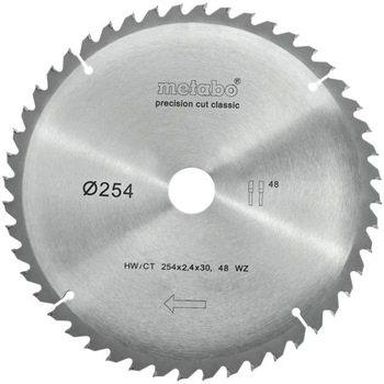 Panza fierastrau circular METABO, 254x30x2,4mm, pentru lemn, 48 dinti Panza fierastrau circular METABO, 254x30x2,4mm, pentru lemn, 48 dinti