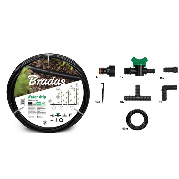 Set de picurare, Bradas, Water Drip 50 m, 67 piese