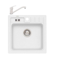 Pachet chiuveta bucatarie algranit Alveus Niagara 20 A11, 465x465 mm, adancime cuva 180mm, material compozit + Baterie GM 210, Alb