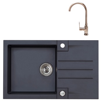 Pachet chiuveta material compozit Alveus Rock 130 A 91, 760x500x200mm, sifon pop-up inclus + baterie Lola, Cupru Pachet chiuveta material compozit Alveus Rock 130 A 91, 760x500x200mm, sifon pop-up inclus + baterie Lola, Cupru