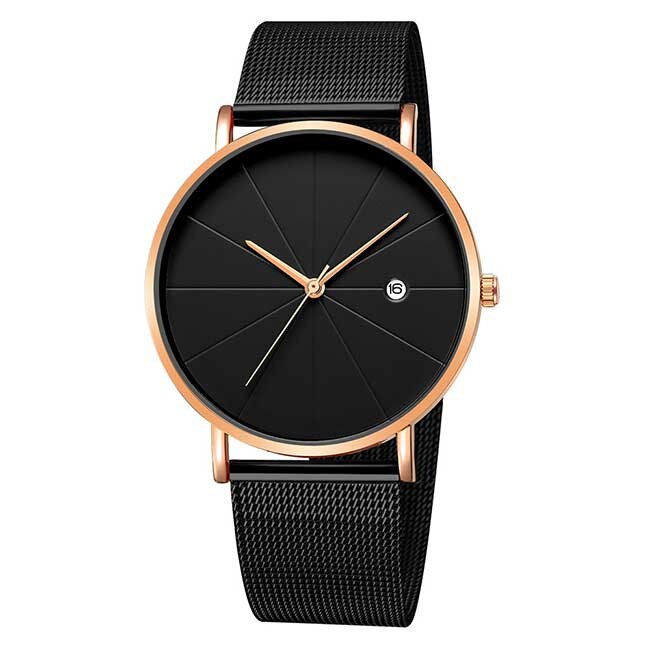 Ceas Unisex Quartz Viser Casual Elegant Negru-gold, CP99543NGD, curea din metal (mesh), afisaj analog