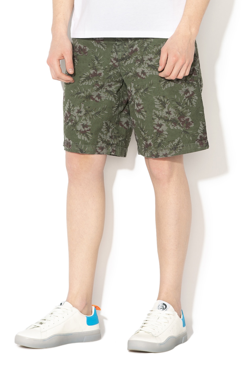 United Colors of Benetton, Bermude chino cu model, Verde militar
