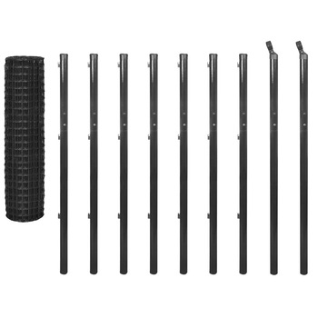 Set euro gard din plasa sarma, vidaXL, Otel, 10 x 1.7 m, Gri Set euro gard din plasa sarma, vidaXL, Otel, 10 x 1.7 m, Gri