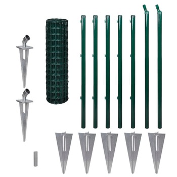 Set de gard de plasa si tarusi, vidaXL, Otel acoperit cu PVC, 10 x 1 m, Verde Set de gard de plasa si tarusi, vidaXL, Otel acoperit cu PVC, 10 x 1 m, Verde
