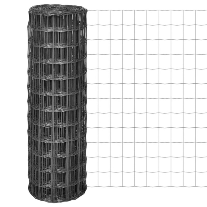 Plasa de gard din otel, vidaXL, Gri, 100 x 100 mm, 25 x 1.2 m