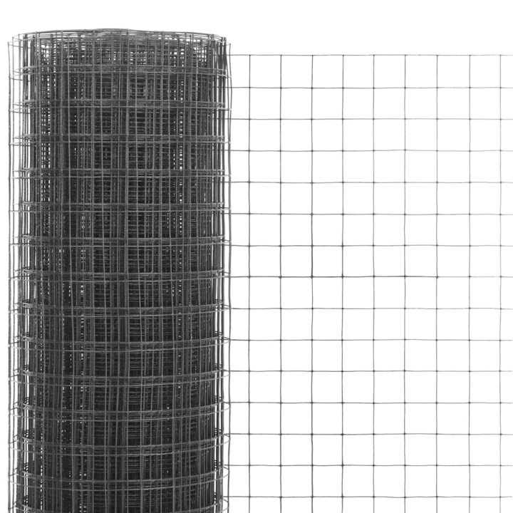 Ограда от телени мрежи vidaXL, стомана с PVC покритие, 25 х 1 м, 25х25 мм, сиво