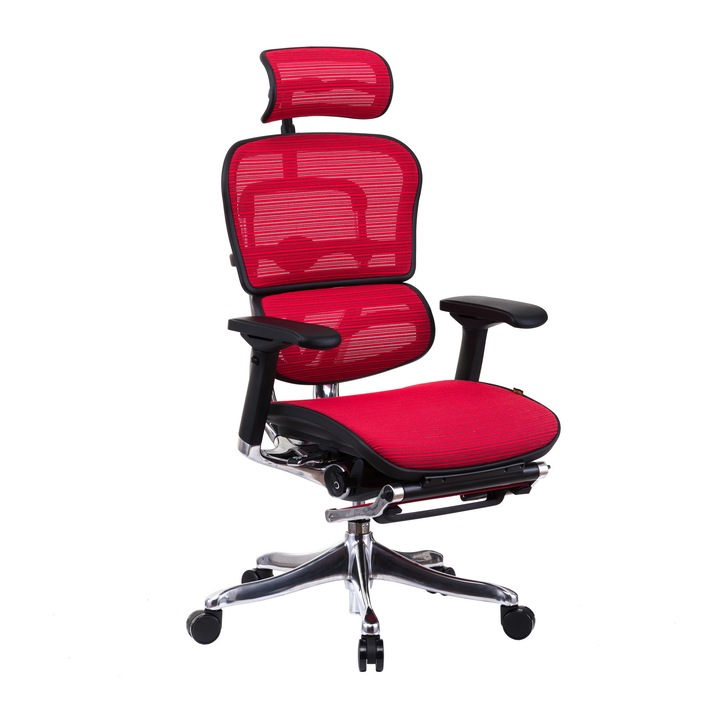 QMOBILI Ergohuman v2 Plus Elite LM szék Red mesh 3D, lábtámasz, 2D fejtámla, deréktámasz, 4D állítható karok, fordítható ülés