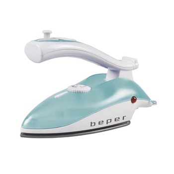Fier de calcat de calatorie Beper 50.200, 800 W, maner pliabil, talpa teflon, Alb/Albastru Fier de calcat de calatorie Beper 50.200, 800 W, maner pliabil, talpa teflon, Alb/Albastru