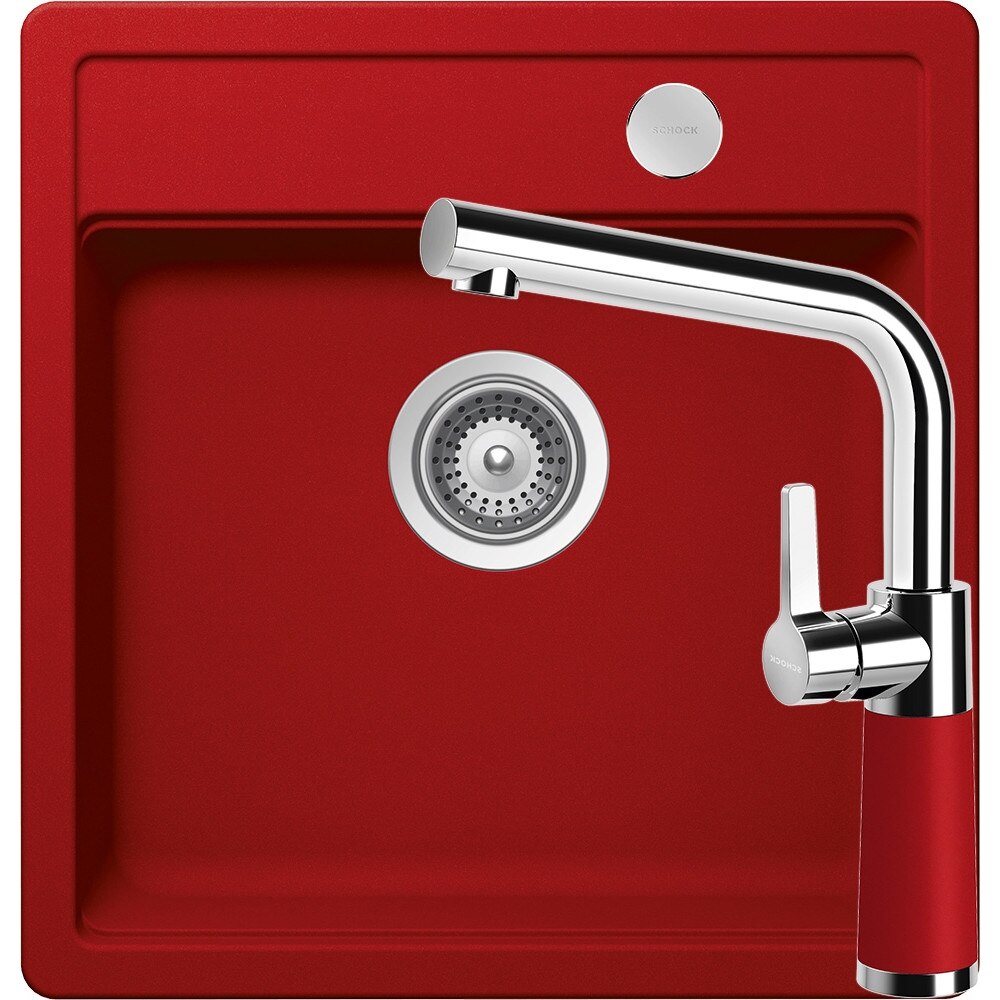 Kit chiuveta Schock Mono N-100S 490 x 510 mm si baterie Schock SC-540 Rosu Cristadur