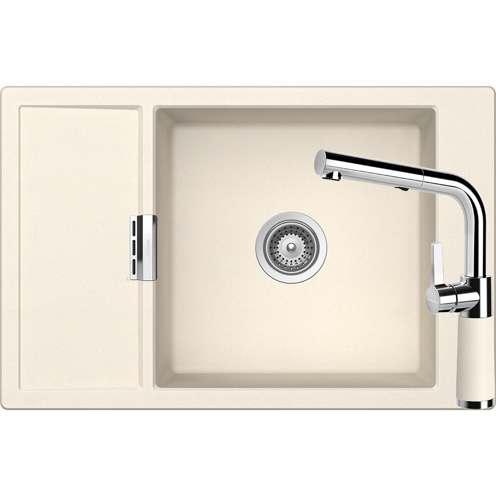 Kit chiuveta Schock Mono D-100XS 780 x 510 mm si baterie Schock SC-540 cu Dus Extractibil Magnolia Cristadur
