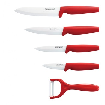 Set 4 cutite ceramica + curatator legume Royalty Line RL C4R - maner rosu Set 4 cutite ceramica + curatator legume Royalty Line RL C4R - maner rosu