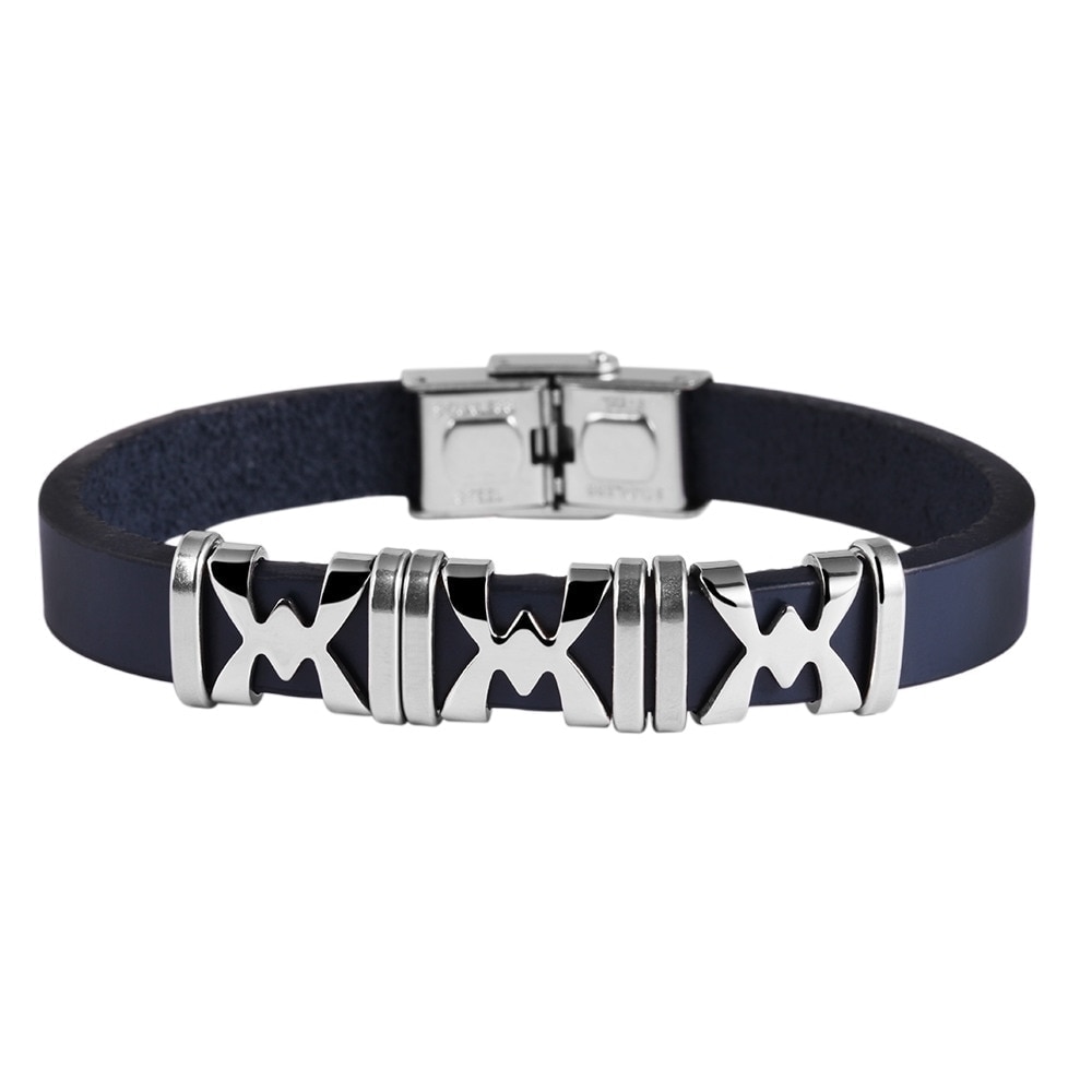 Bratara barbati din piele naturala bleumarin ZAGG