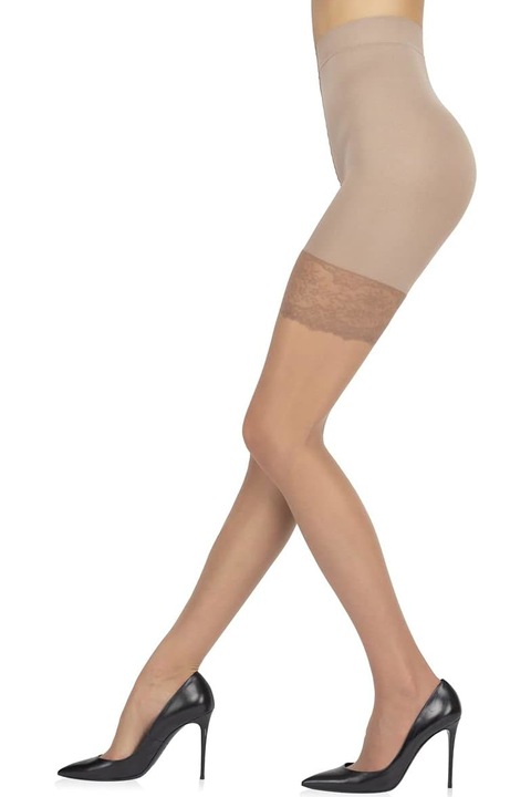 Dres modelator cu centura si dantela, Sarah Borghi, Curvelle 20 DEN, Nude, 3