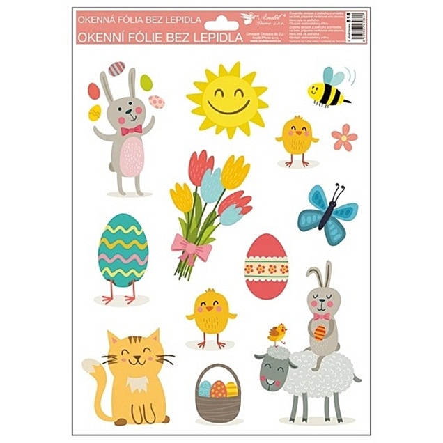 Sticker pentru geam, Pasti - lalele cu animale simpatice, 33.5 x 26 cm