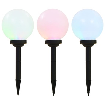 Set de 3 lampi solare cu LED, colorate, sferice, vidaXL, Polipropilena, 20 x 32 cm, RGB, Alb Set de 3 lampi solare cu LED, colorate, sferice, vidaXL, Polipropilena, 20 x 32 cm, RGB, Alb