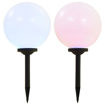 Set de 2 lampi solare cu LED, colorate, sferice, vidaXL, Polipropilena, 50 x 71 cm, RGB, Alb Set de 2 lampi solare cu LED, colorate, sferice, vidaXL, Polipropilena, 50 x 71 cm, RGB, Alb
