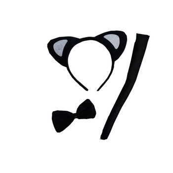 Set urechi, coada, papion rol pisica, 3 piese Set urechi, coada, papion rol pisica, 3 piese