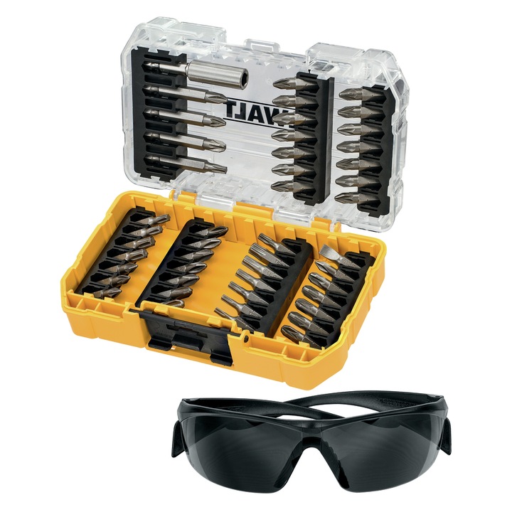 Set 46 biti + adaptor DeWalt DT70703, 25 mm lungime + ochelari protectie