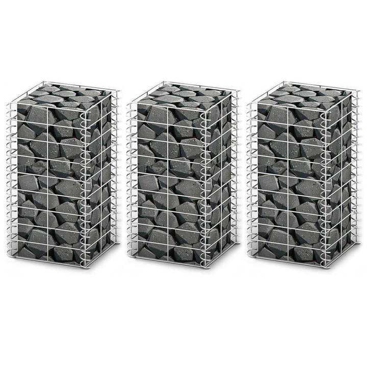 vidaXL 3 db gabion kosár horganyzott drótból 25 x 25 x 50 cm