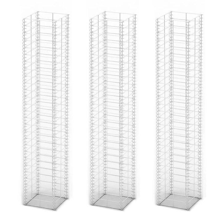 Set gabioane vidaXL, 3 buc, sarma galvanizata, 25 x 25 x 150 cm 12.24 kg 141046