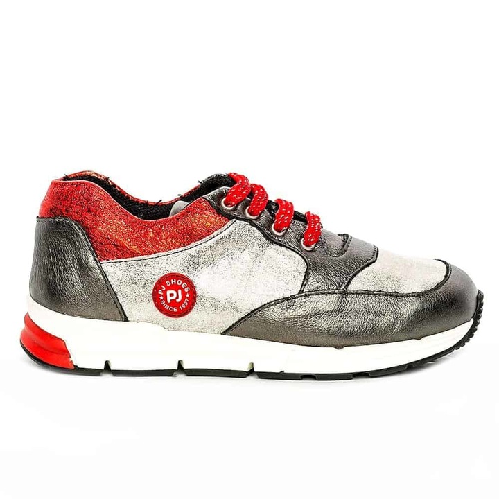Tenisi din piele pentru copii, Horia, PJ Shoes, Gri metalizat 1207, 32