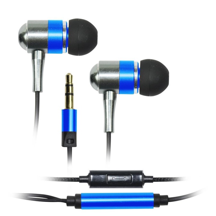 Casti stereo cu microfon, Vakoss SK-225EB, metal, albastru, 1 m