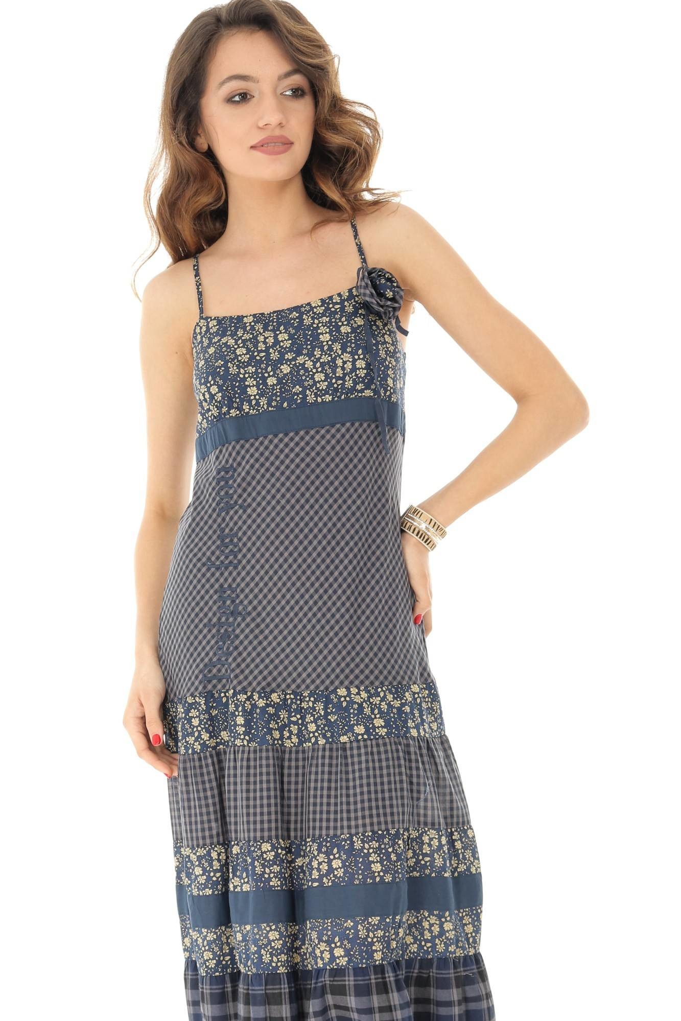 Rochie midi, bleumarin cu bretele, ROH , M-L