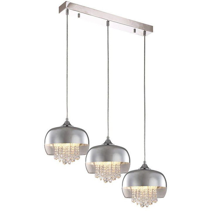 Полилей Milagro Luna 3804, 3xE14, Метал/Стъкло, Сребро