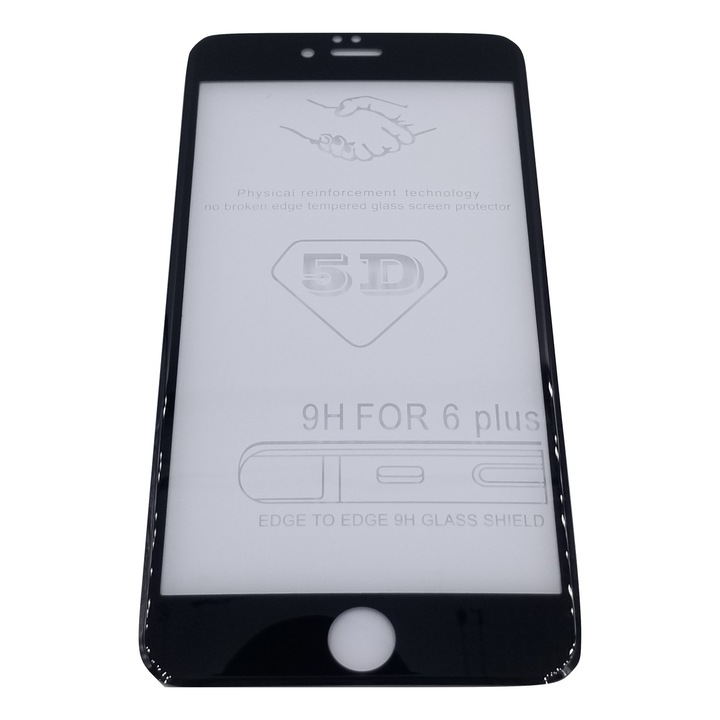 5D üvegvédő fólia iPhone 6 Plus 6s Plus Black telefonhoz, Full Glue, Full Cover, enyhén ívelt élek