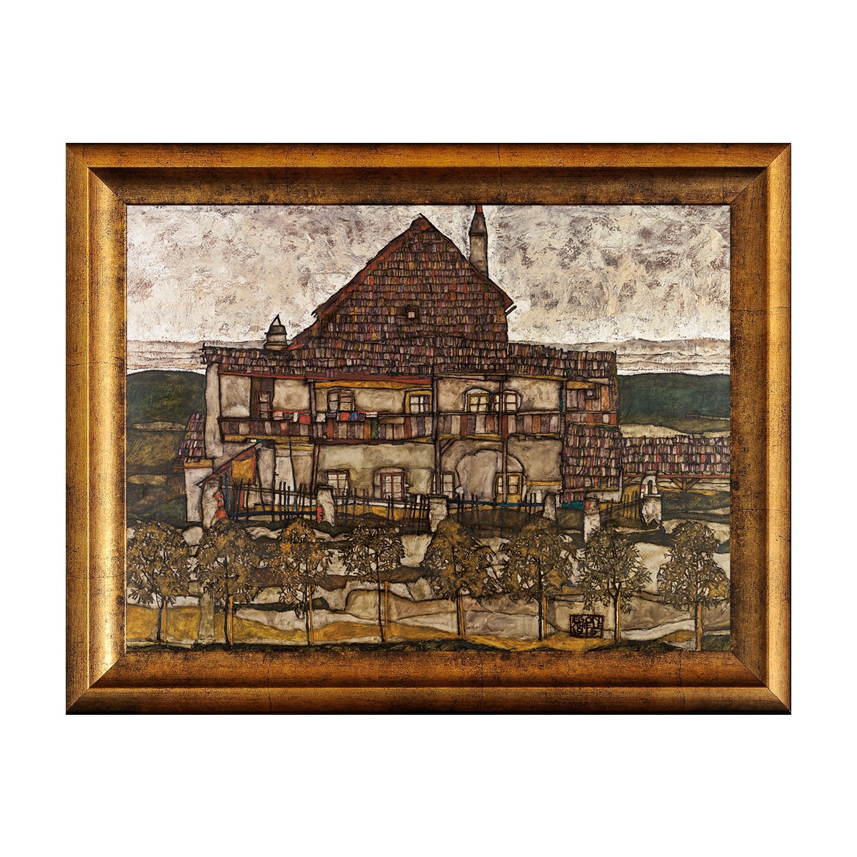 Tablou Inramat - Egon Schiele - House with Shingle Roof, Rama Auriu 30 x 40 cm