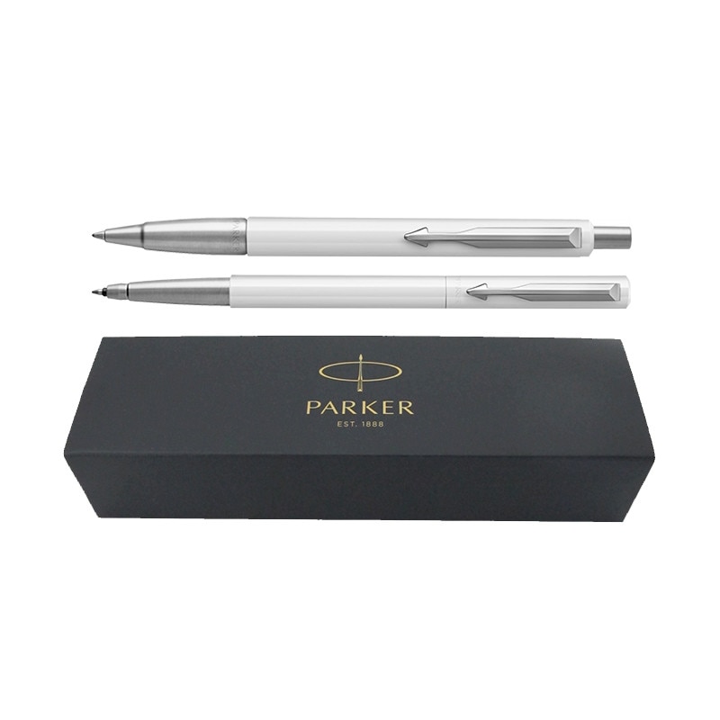 Set pix+roller Parker Vector Royal alb cu accesorii cromate