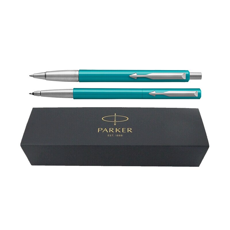 Set pix+roller Parker Vector Royal turcoaz cu accesorii cromate