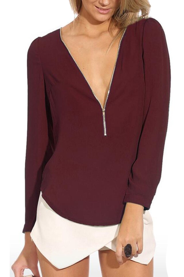 Bluza voal cu fermoar partial dama, Generic, Rosu