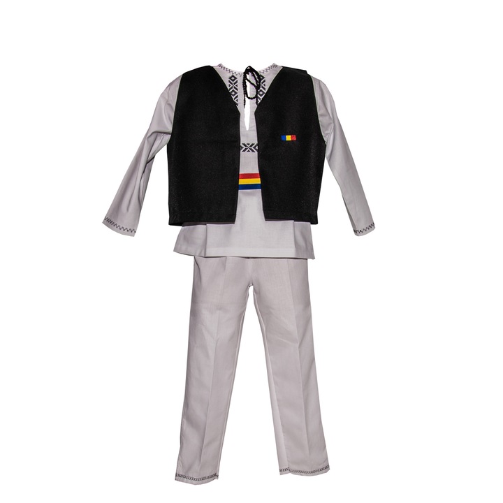 Costum popular baieti ,Marius , 4 piese, alb, marimea 110