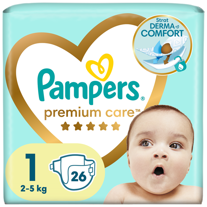 Scutece Pampers Premium Care Marimea 1, Nou Nascut, 2-5 kg, 26 buc
