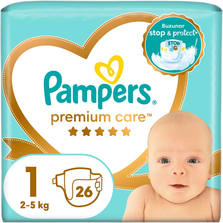Пелени Pampers Premium Care, Размер 1, Новородени, 2-5 кг, 26 броя
