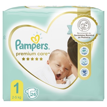 Scutece Pampers Premium Care Nou Nascut, Marimea 1, 2-5 kg, 26 buc Scutece Pampers Premium Care Nou Nascut, Marimea 1, 2-5 kg, 26 buc